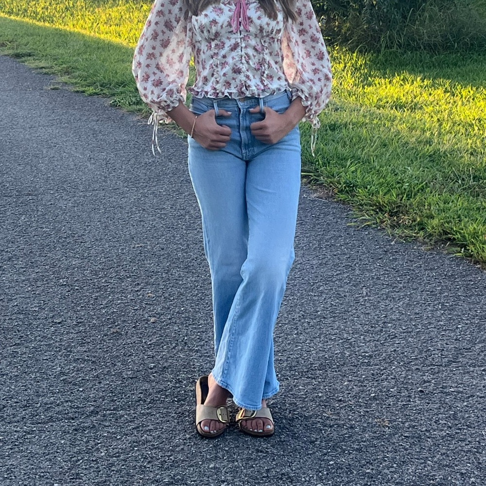 MOTHER Women's Sky Blue Wide Leg Jeans